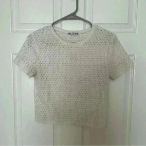 Zara Basic Top Lace Eyelet Blouse